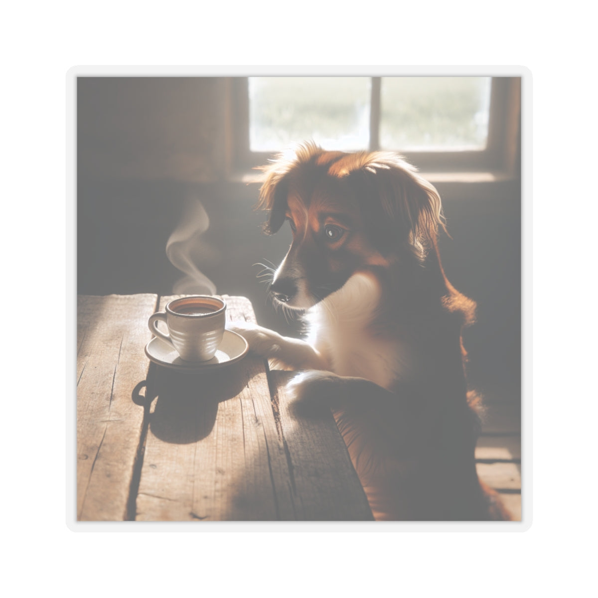 Cute Coffee Dog Sticker – Cozy Aesthetic Puppy Drinking Coffee for Laptops, Water Bottles – Gift for Dog & Coffee Lover