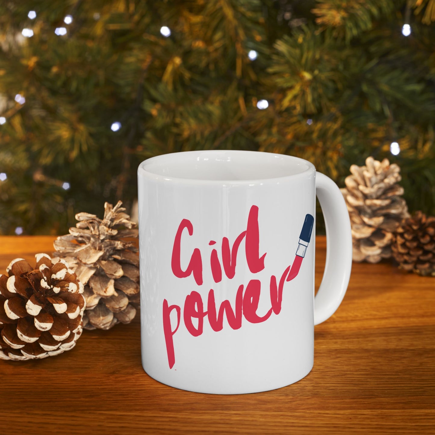 Girl Power Ceramic Mug, Lipstick Coffee Cup, Feminist Tea Mug, Empowerment Hot Beverage Mug, Makeup Lover Gift, 11oz 15oz Mug