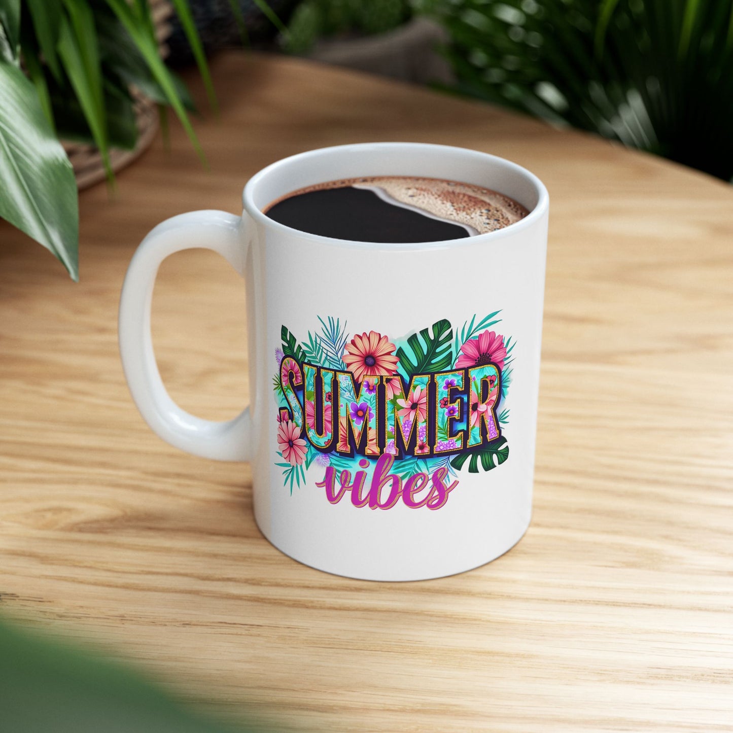Tropical Summer Ceramic Mug | Fun Coffee Cup, Floral Drinkware, Gift for Beach Lovers, Summer Decor, Vacation Mug