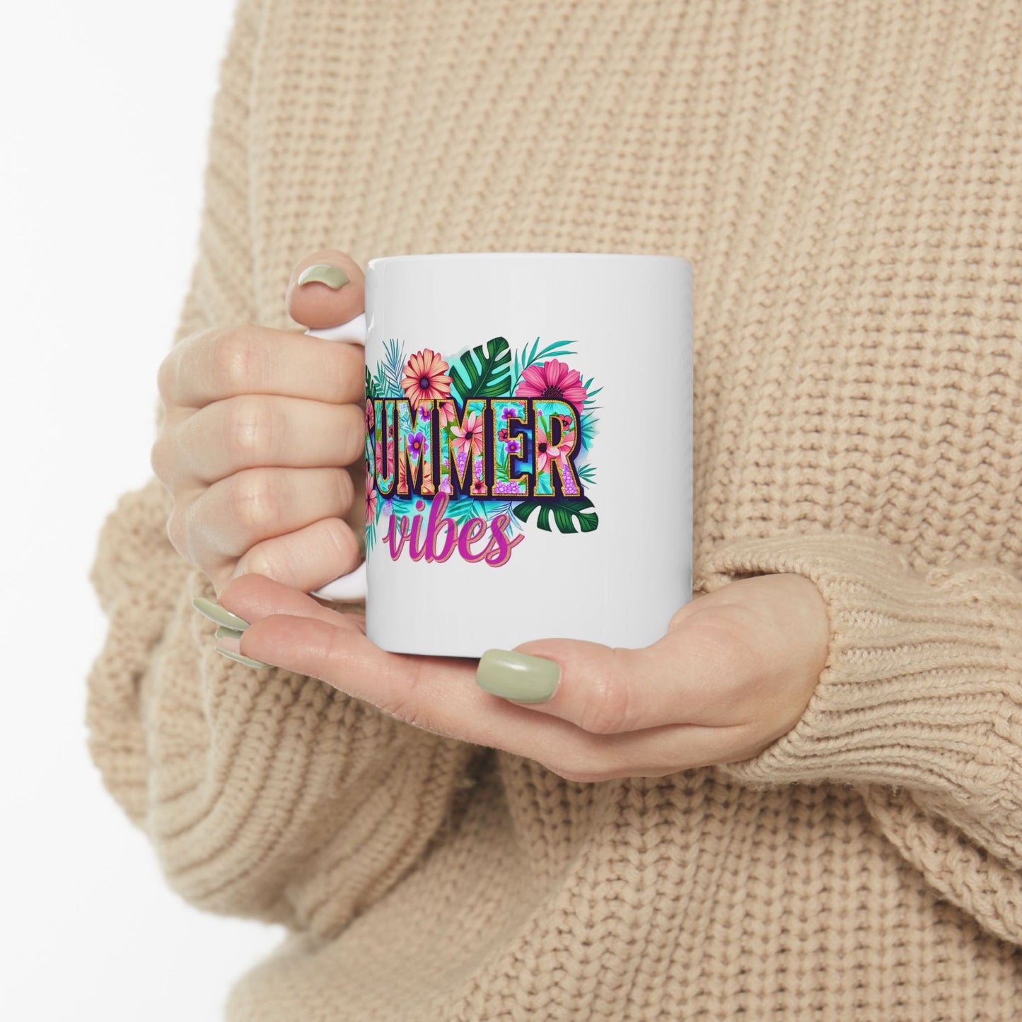 Tropical Summer Ceramic Mug | Fun Coffee Cup, Floral Drinkware, Gift for Beach Lovers, Summer Decor, Vacation Mug