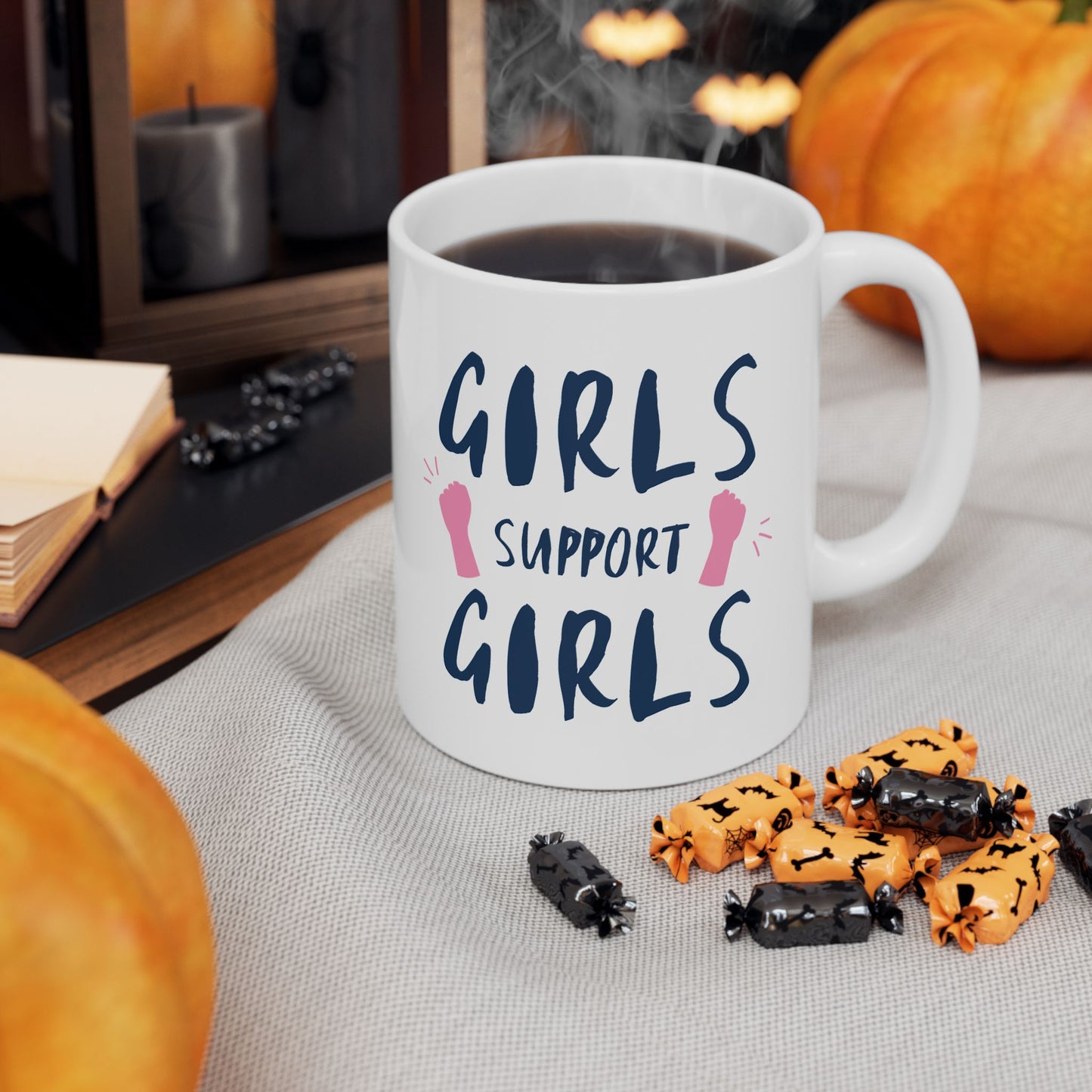 Girls Support Girls Ceramic Mug - Empowerment Gift, Coffee Lover Mug, Feminist Mug, Friendship Gift, Inspirational Coffee Cup
