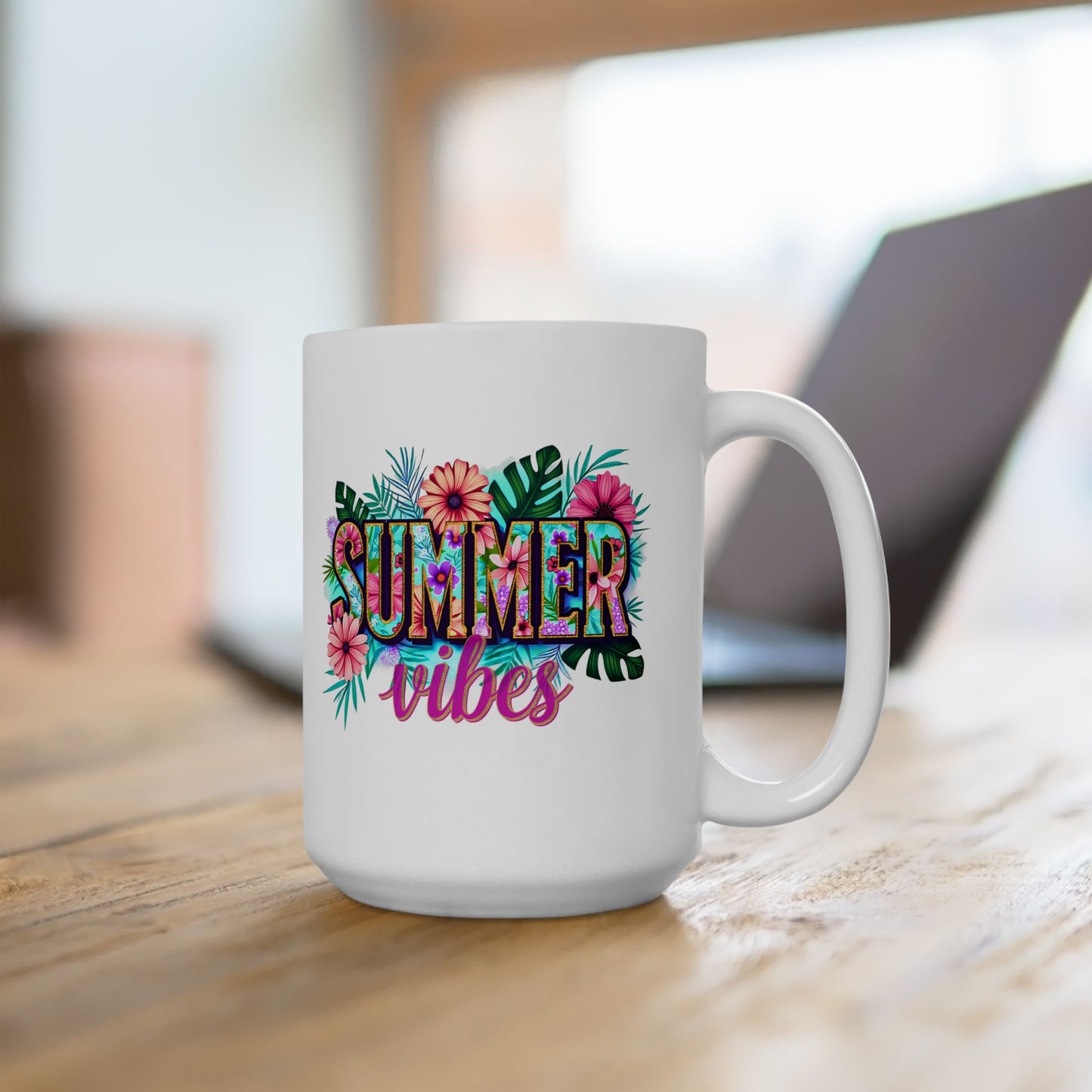Tropical Summer Ceramic Mug | Fun Coffee Cup, Floral Drinkware, Gift for Beach Lovers, Summer Decor, Vacation Mug