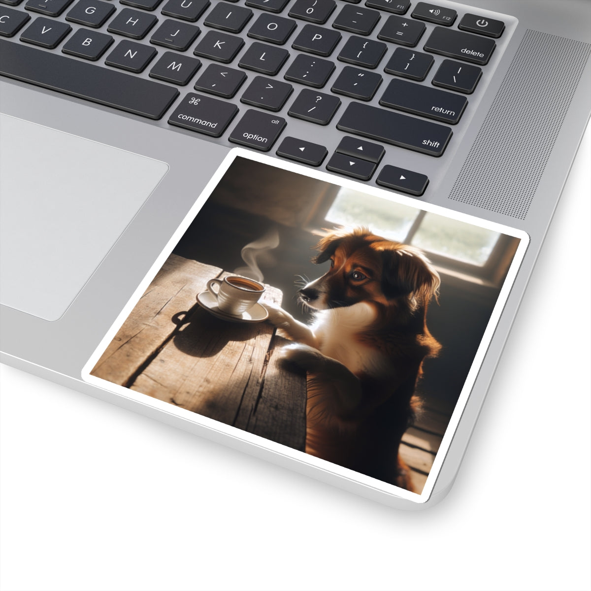 Cute Coffee Dog Sticker – Cozy Aesthetic Puppy Drinking Coffee for Laptops, Water Bottles – Gift for Dog & Coffee Lover
