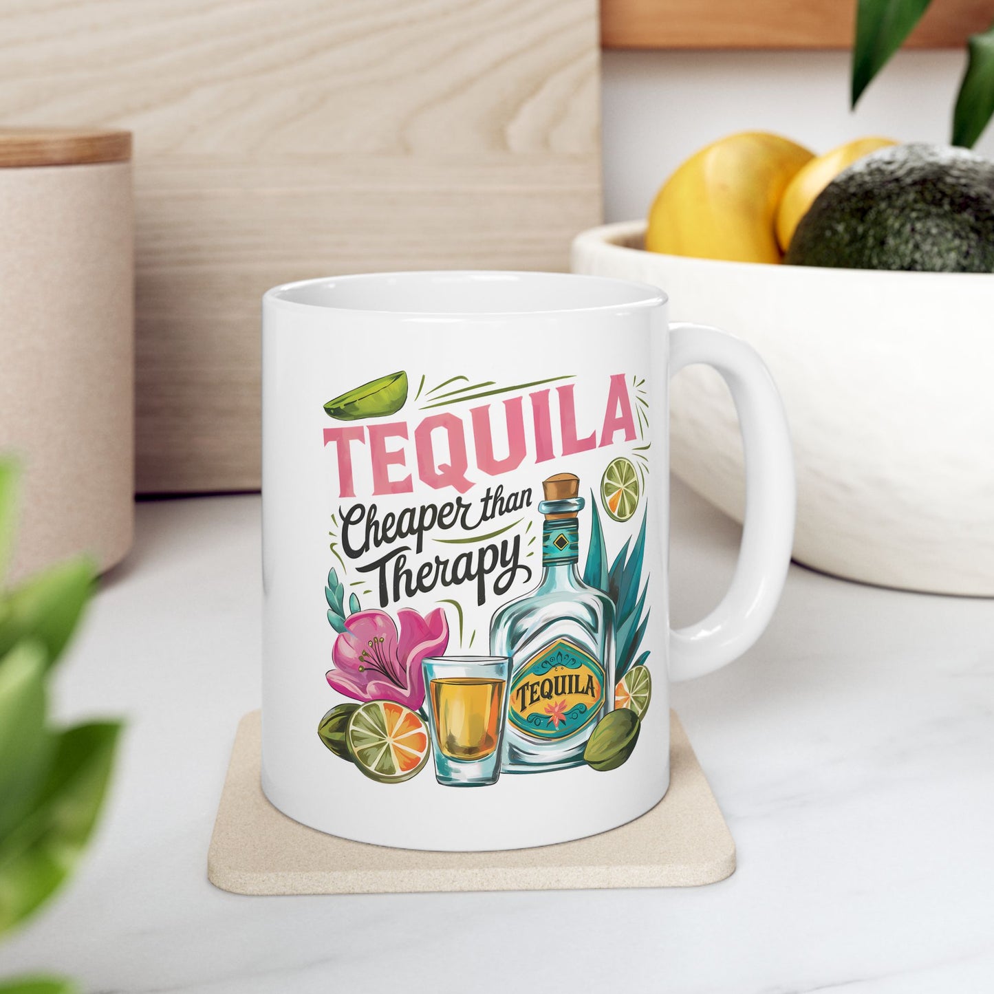 Tropical Tequila Ceramic Mug - Perfect for Summer Vibes, Gift for Cocktail Lovers, Home Bar Essentials, Birthday Present, Beach Parties