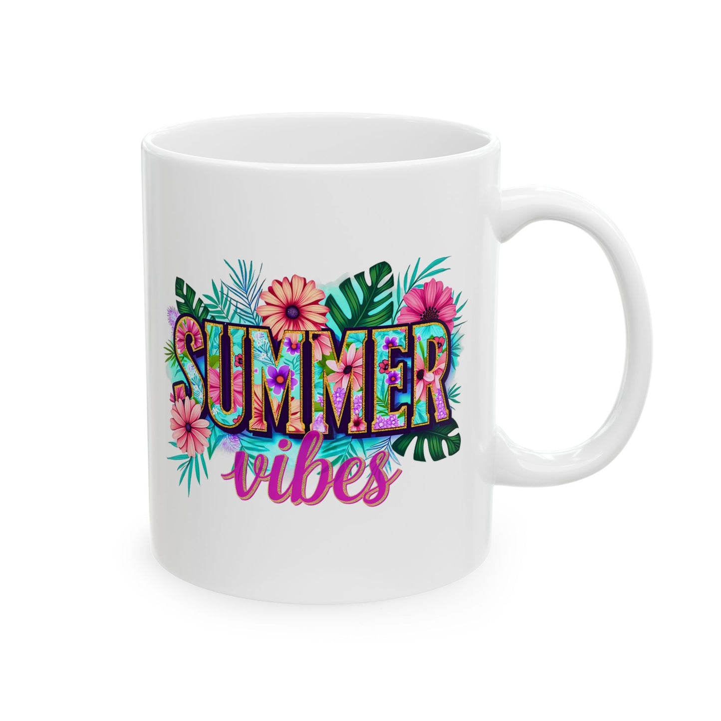Tropical Summer Ceramic Mug | Fun Coffee Cup, Floral Drinkware, Gift for Beach Lovers, Summer Decor, Vacation Mug