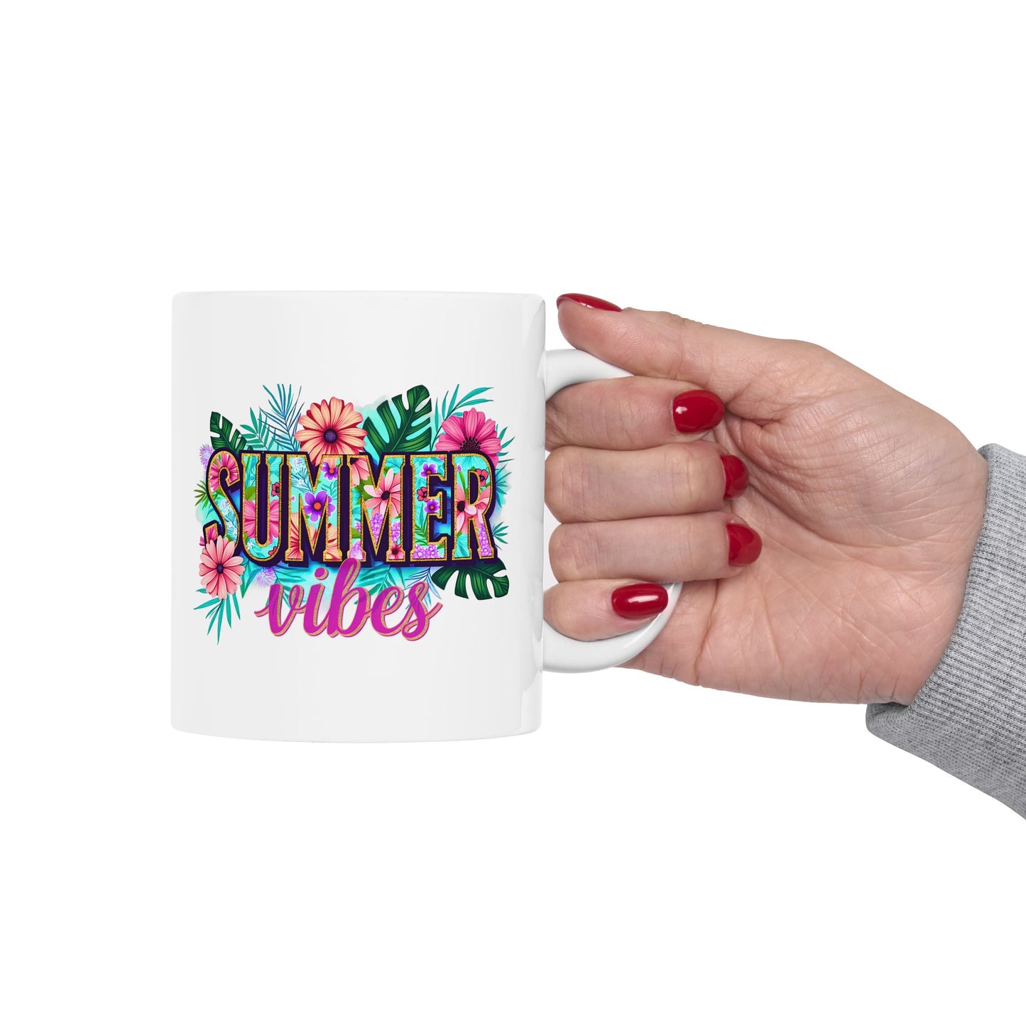 Tropical Summer Ceramic Mug | Fun Coffee Cup, Floral Drinkware, Gift for Beach Lovers, Summer Decor, Vacation Mug