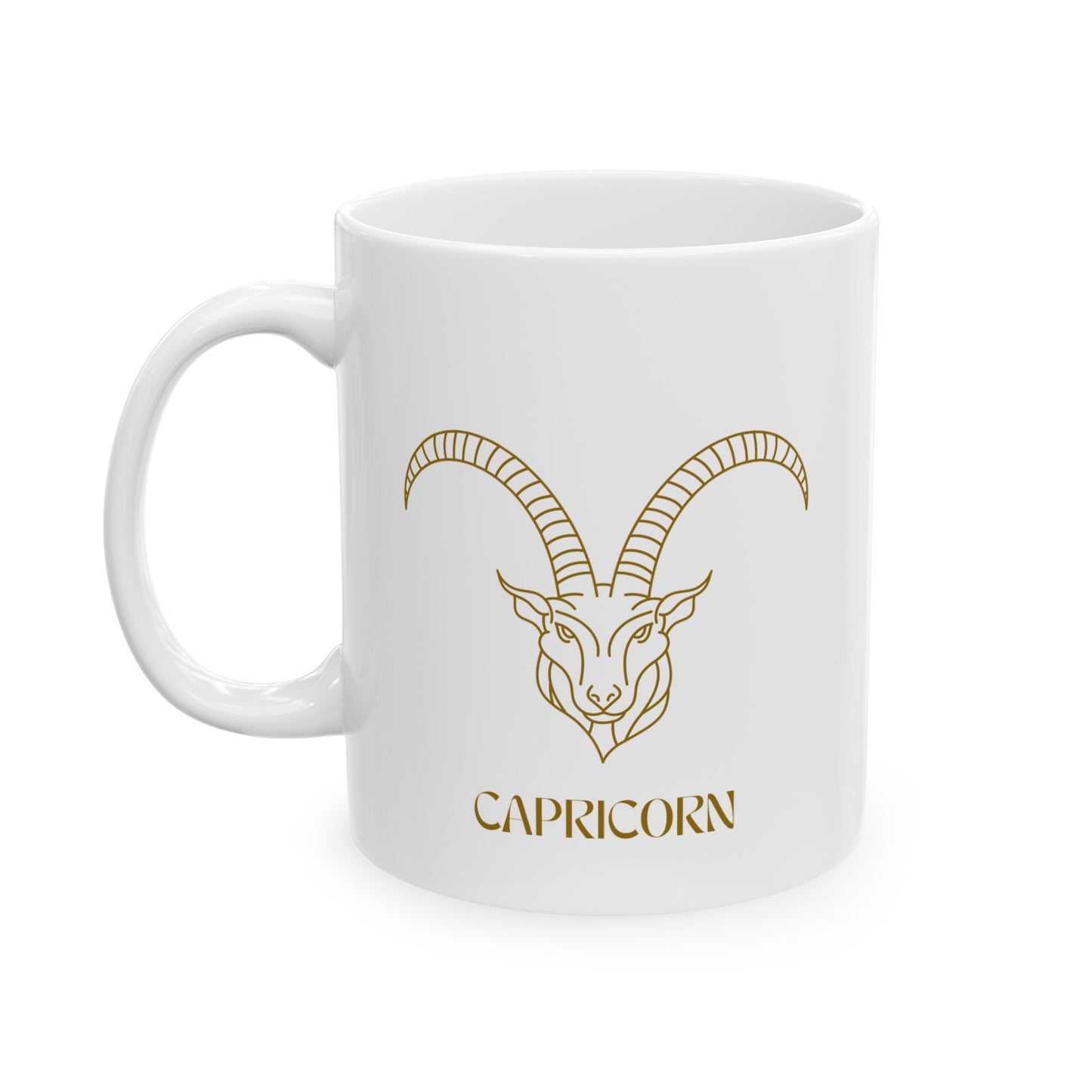 Capricorn Zodiac Mug – Elegant Gold Goat Design | 11oz & 15oz Ceramic Coffee Cup for Astrology Lovers