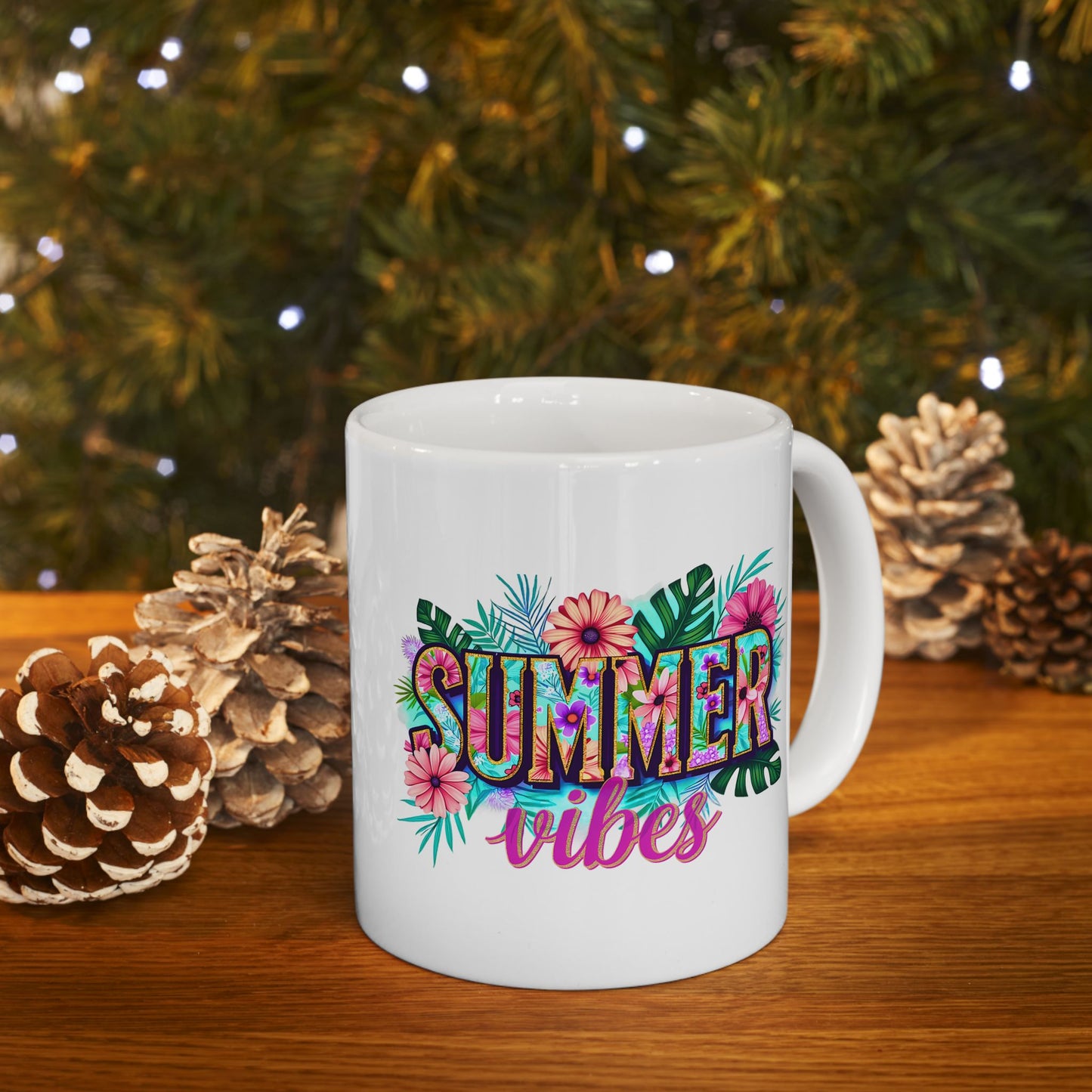 Tropical Summer Ceramic Mug | Fun Coffee Cup, Floral Drinkware, Gift for Beach Lovers, Summer Decor, Vacation Mug