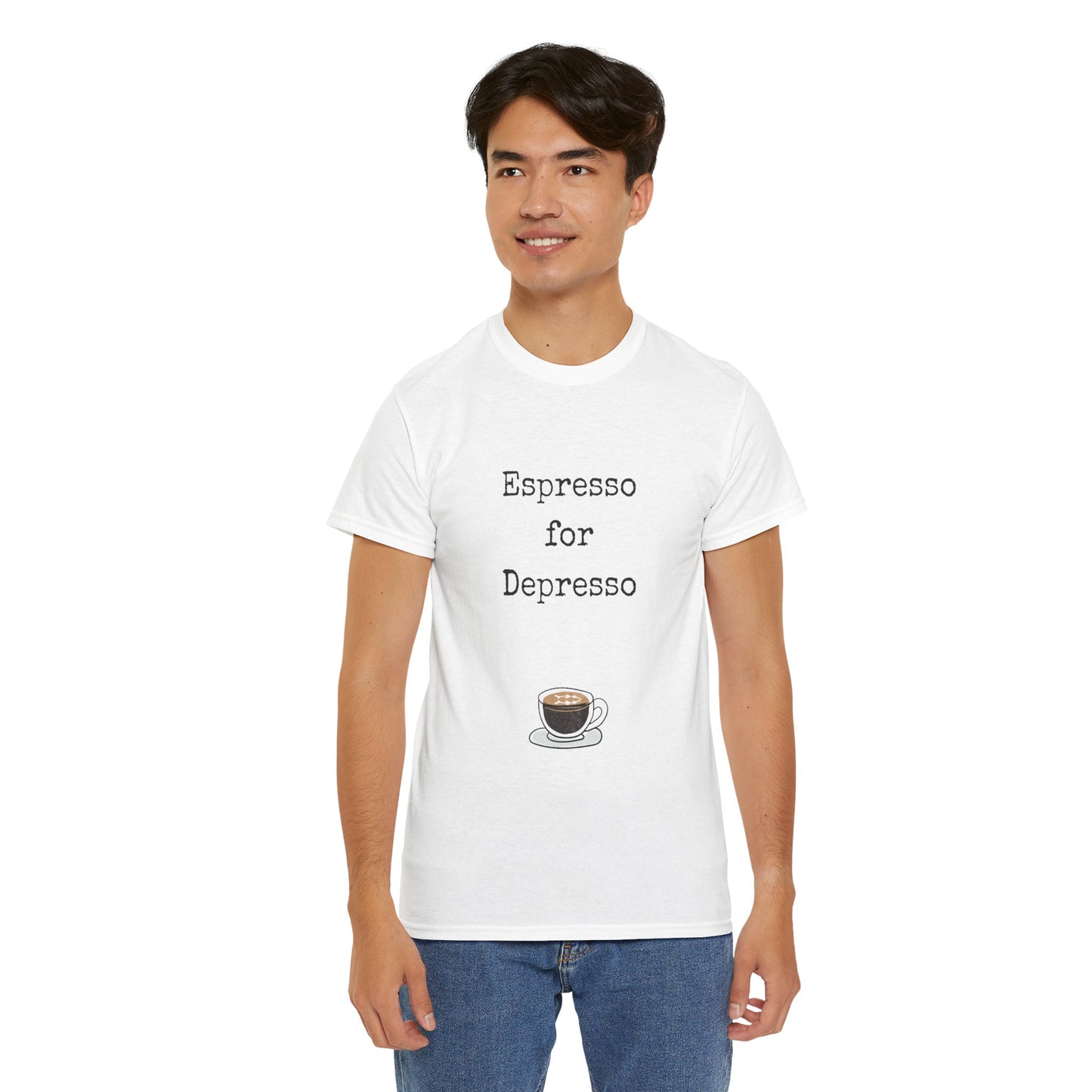 Espresso for Depresso Unisex Tee, Coffee Lover Gift, Cute Casual Tee, Funny Quote Shirt, Coffee Addiction Apparel