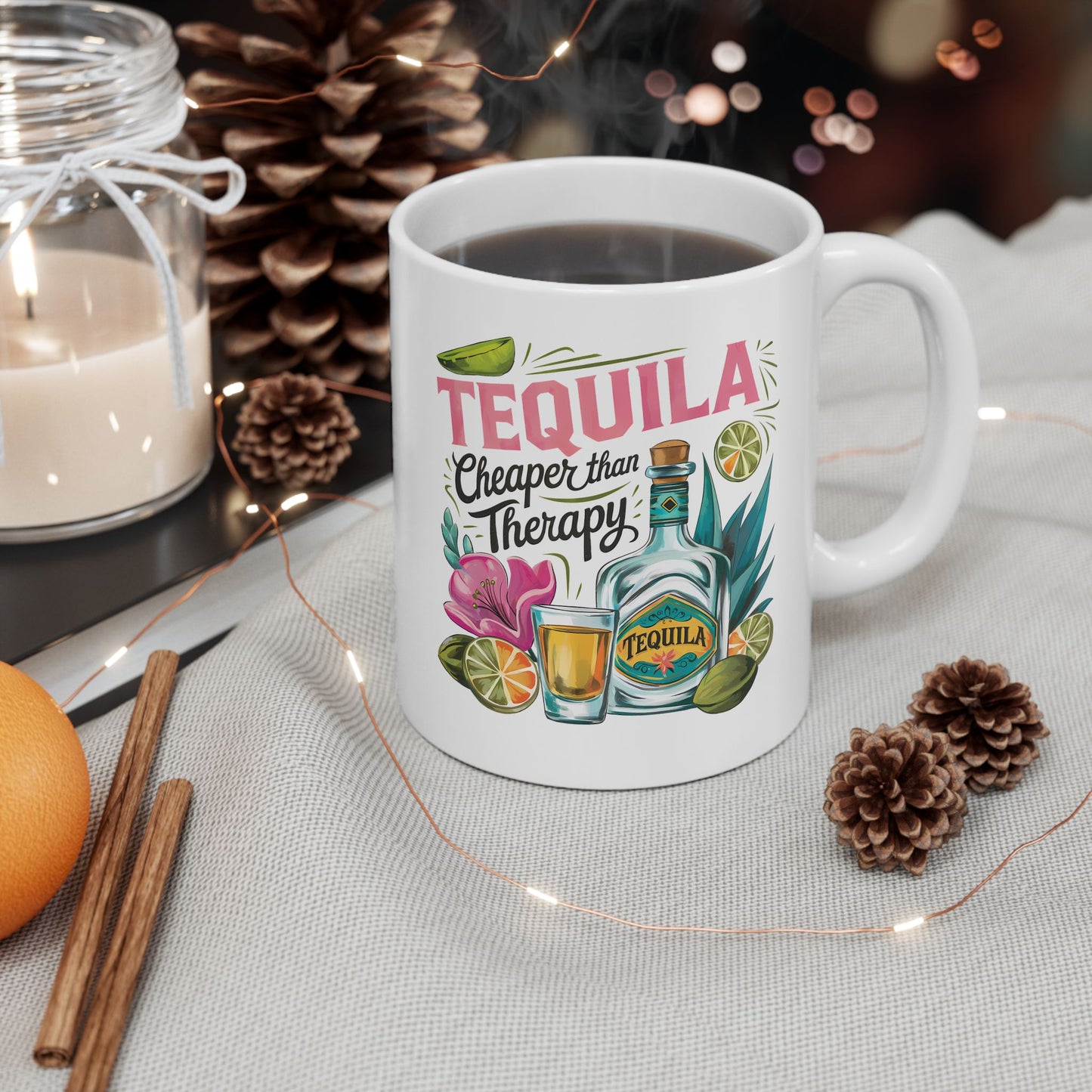 Tropical Tequila Ceramic Mug - Perfect for Summer Vibes, Gift for Cocktail Lovers, Home Bar Essentials, Birthday Present, Beach Parties