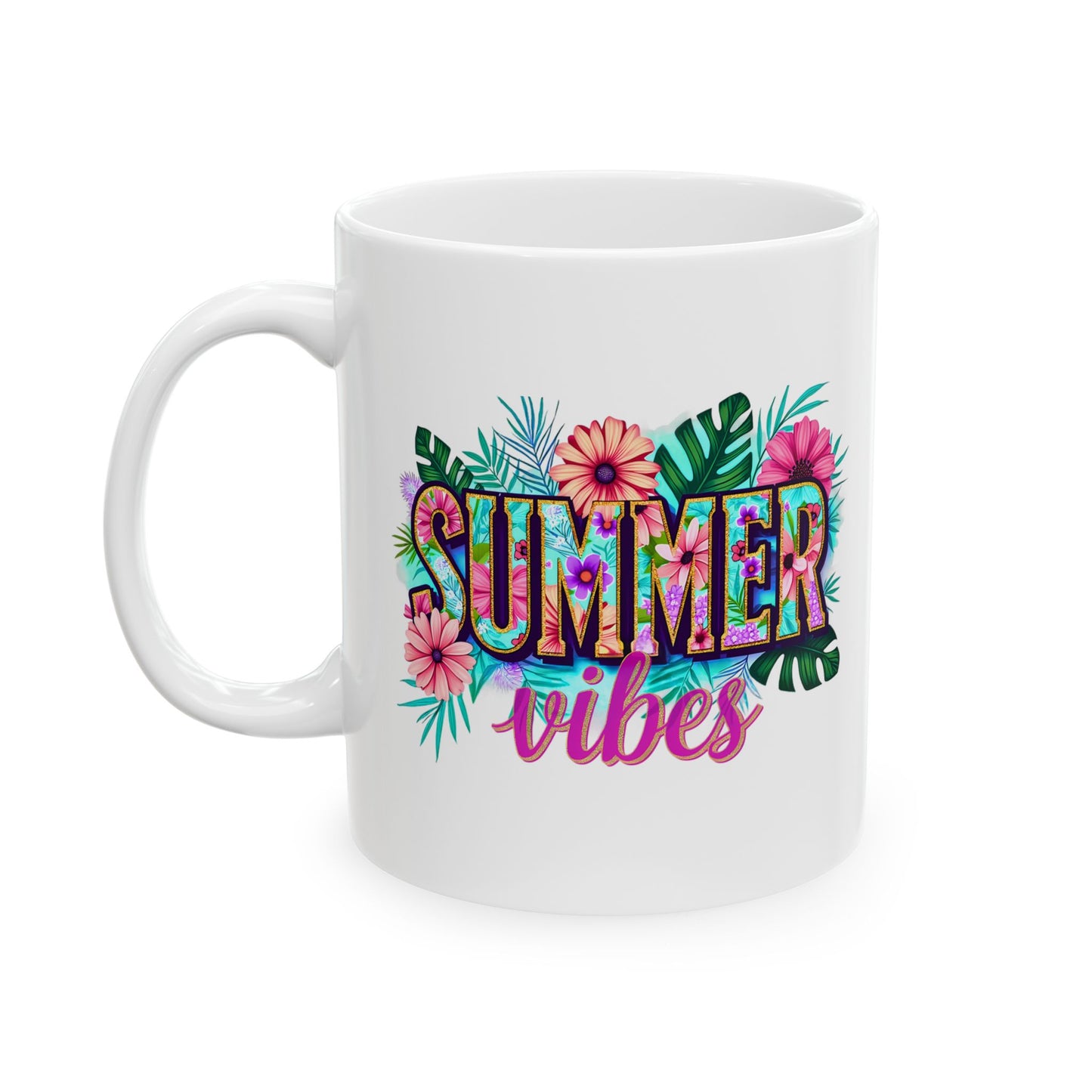 Tropical Summer Ceramic Mug | Fun Coffee Cup, Floral Drinkware, Gift for Beach Lovers, Summer Decor, Vacation Mug