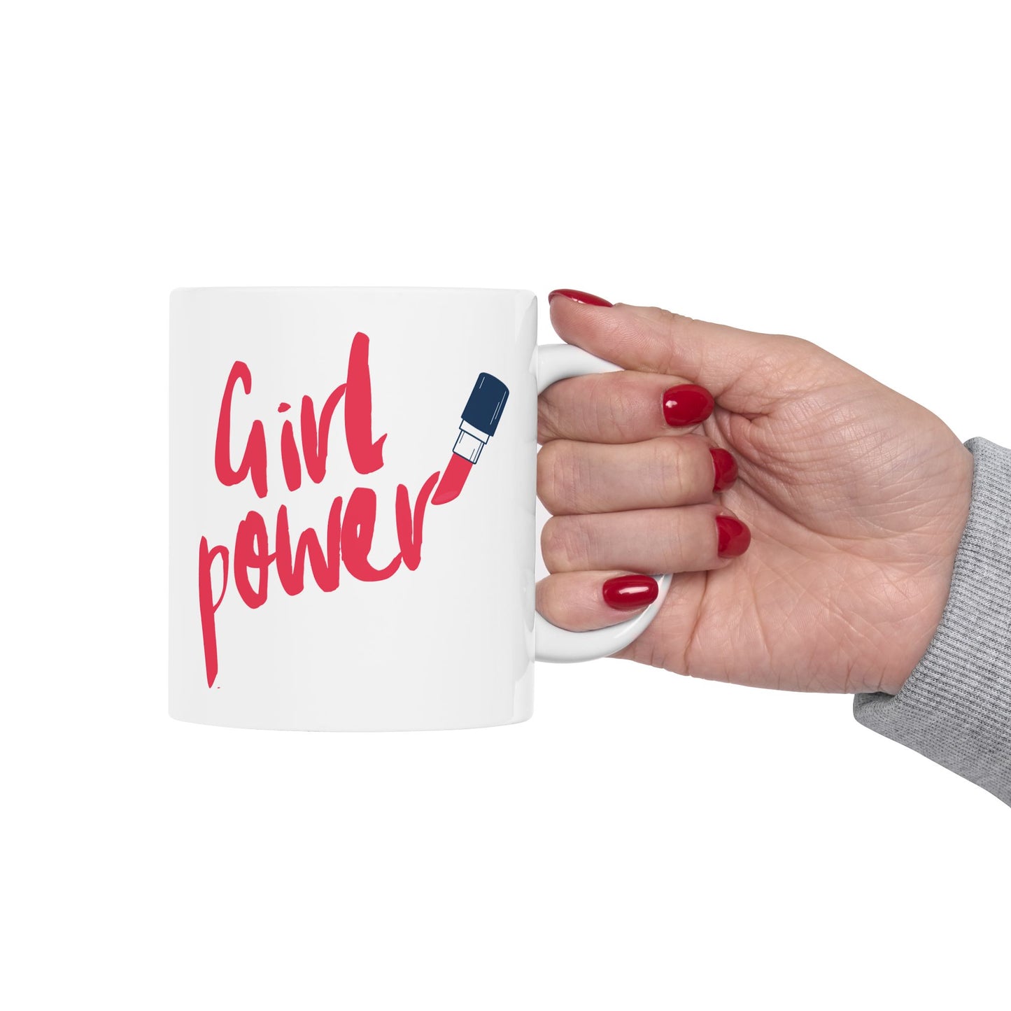 Girl Power Ceramic Mug, Lipstick Coffee Cup, Feminist Tea Mug, Empowerment Hot Beverage Mug, Makeup Lover Gift, 11oz 15oz Mug