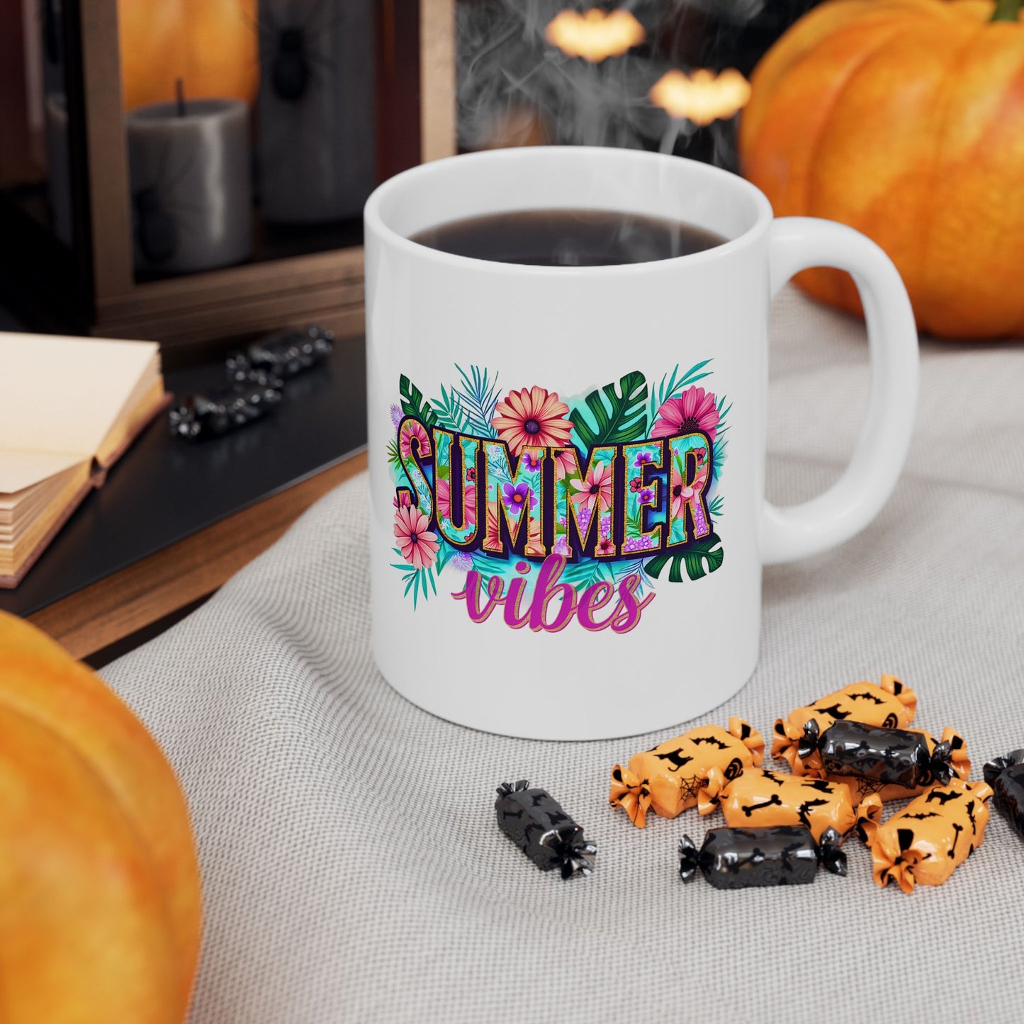 Tropical Summer Ceramic Mug | Fun Coffee Cup, Floral Drinkware, Gift for Beach Lovers, Summer Decor, Vacation Mug