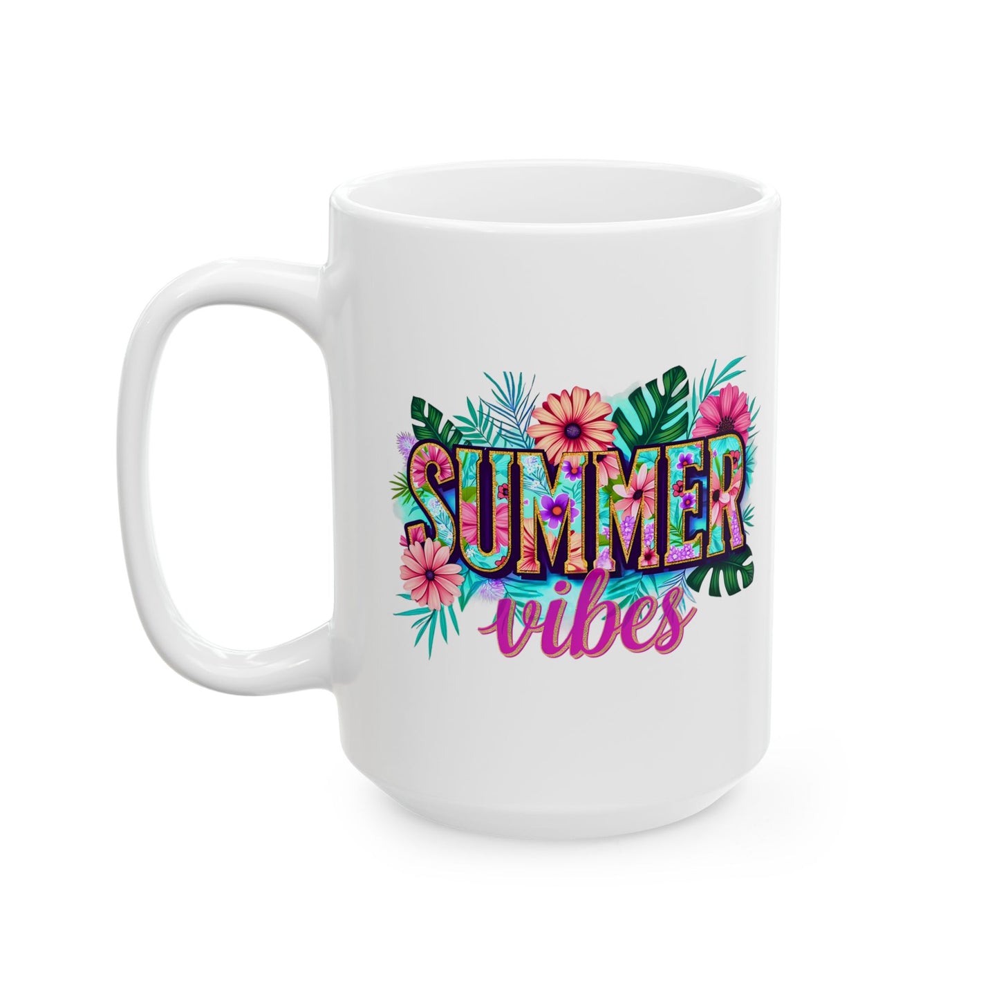 Tropical Summer Ceramic Mug | Fun Coffee Cup, Floral Drinkware, Gift for Beach Lovers, Summer Decor, Vacation Mug