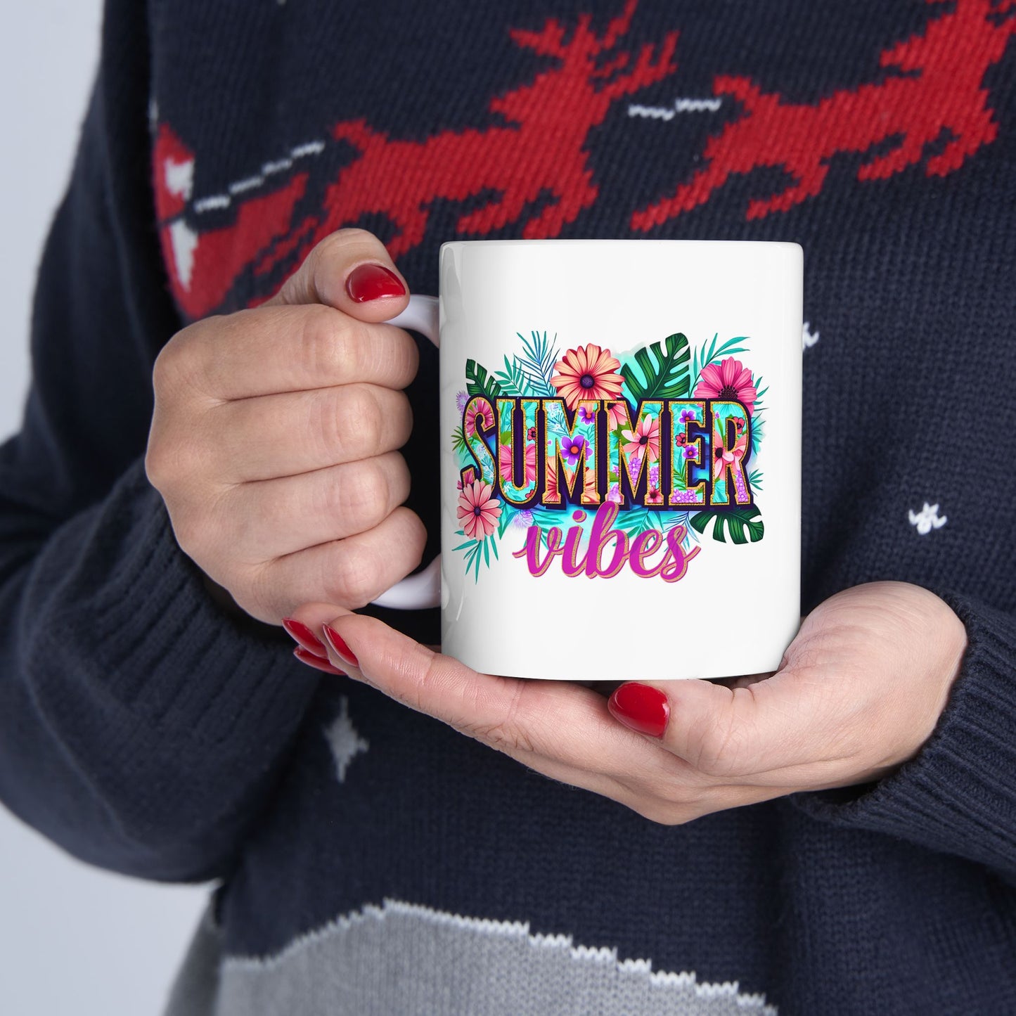 Tropical Summer Ceramic Mug | Fun Coffee Cup, Floral Drinkware, Gift for Beach Lovers, Summer Decor, Vacation Mug