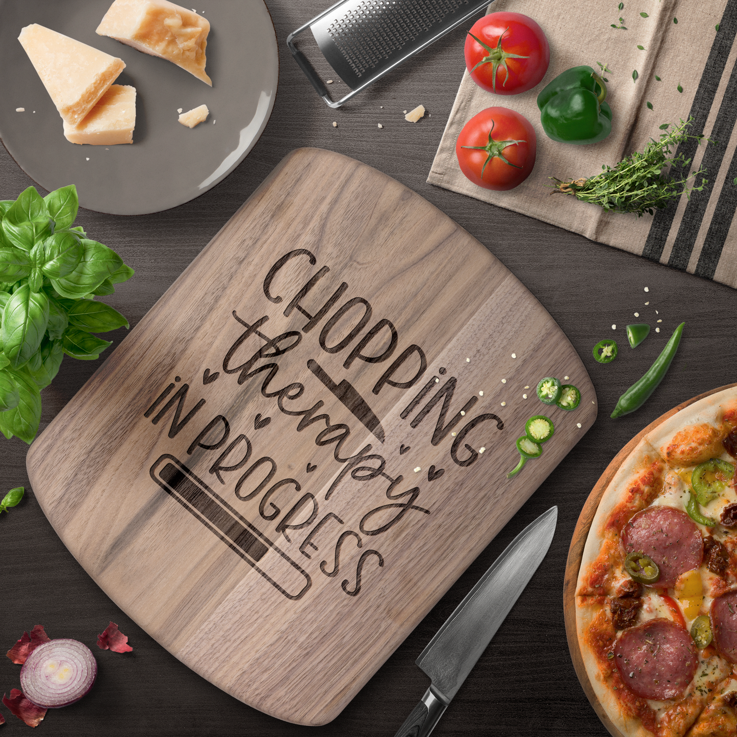 Chopping Therapy in Progress - Hardwood Oval Cutting Board
