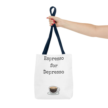 Espresso for Depresso Tote Bag, Coffee Lover Gift, Cute Grocery Bag, Casual Everyday Tote, Funny Quote Bag, Eco-Friendly Shopping Bag