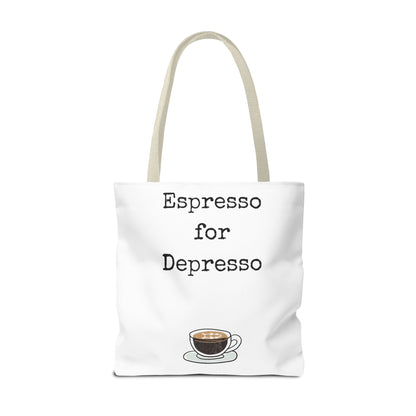 Espresso for Depresso Tote Bag, Coffee Lover Gift, Cute Grocery Bag, Casual Everyday Tote, Funny Quote Bag, Eco-Friendly Shopping Bag