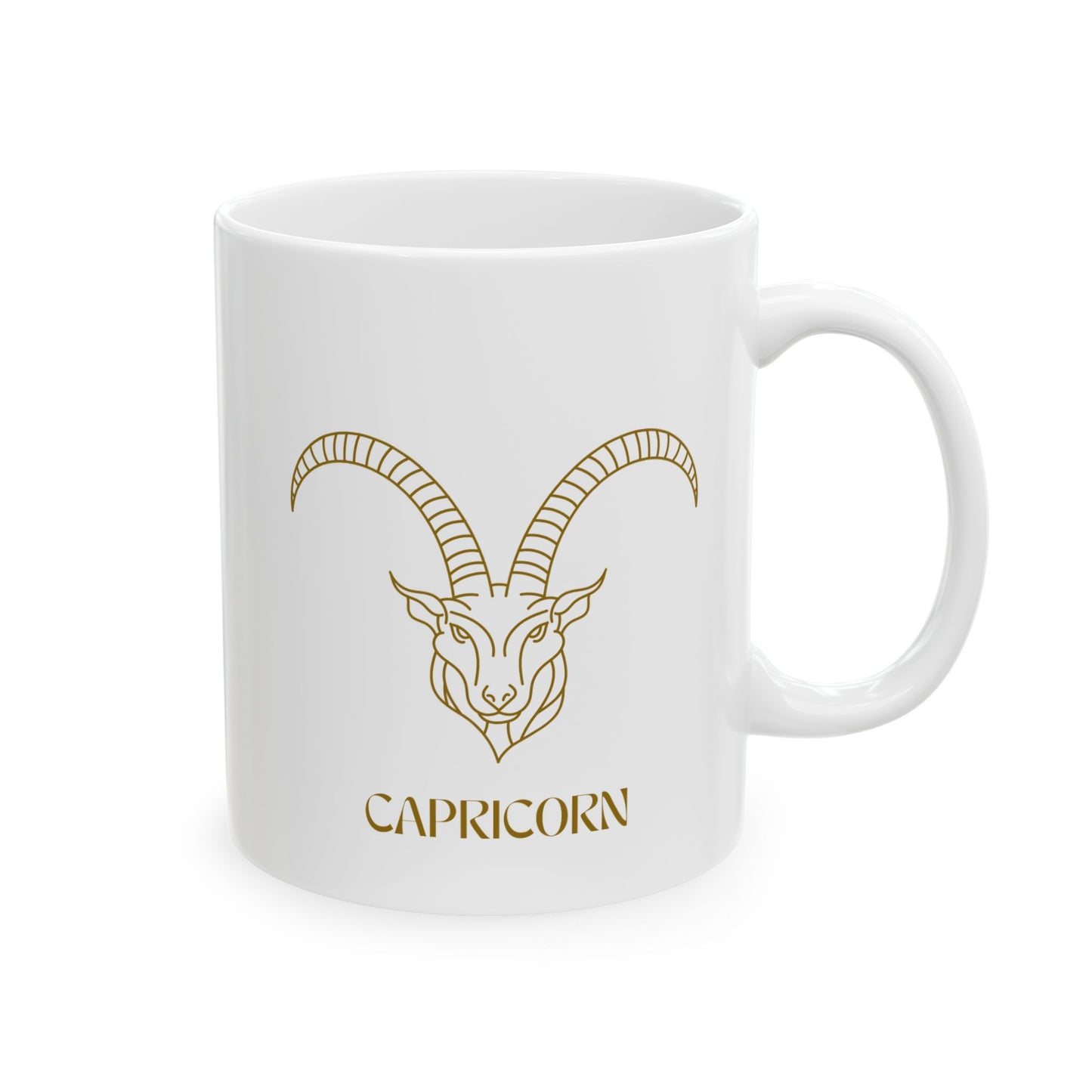 Capricorn Zodiac Mug – Elegant Gold Goat Design | 11oz & 15oz Ceramic Coffee Cup for Astrology Lovers
