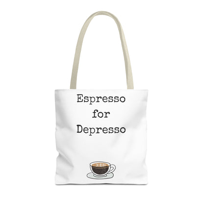 Espresso for Depresso Tote Bag, Coffee Lover Gift, Cute Grocery Bag, Casual Everyday Tote, Funny Quote Bag, Eco-Friendly Shopping Bag