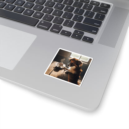 Cute Coffee Dog Sticker – Cozy Aesthetic Puppy Drinking Coffee for Laptops, Water Bottles – Gift for Dog & Coffee Lover