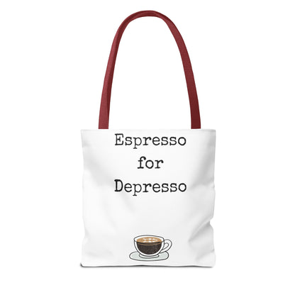 Espresso for Depresso Tote Bag, Coffee Lover Gift, Cute Grocery Bag, Casual Everyday Tote, Funny Quote Bag, Eco-Friendly Shopping Bag
