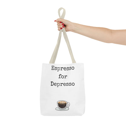 Espresso for Depresso Tote Bag, Coffee Lover Gift, Cute Grocery Bag, Casual Everyday Tote, Funny Quote Bag, Eco-Friendly Shopping Bag