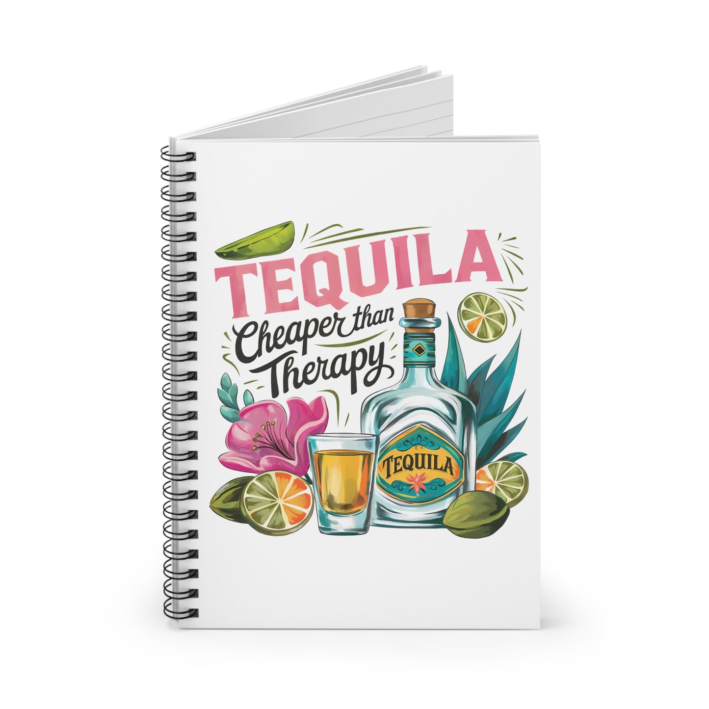 Tequila Therapy Spiral Notebook - Perfect for Party Planning, Journaling, Gift for Tequila Lovers, Friends Celebrations, Summer Vibes