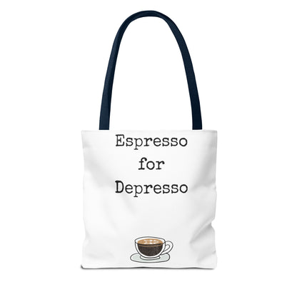 Espresso for Depresso Tote Bag, Coffee Lover Gift, Cute Grocery Bag, Casual Everyday Tote, Funny Quote Bag, Eco-Friendly Shopping Bag