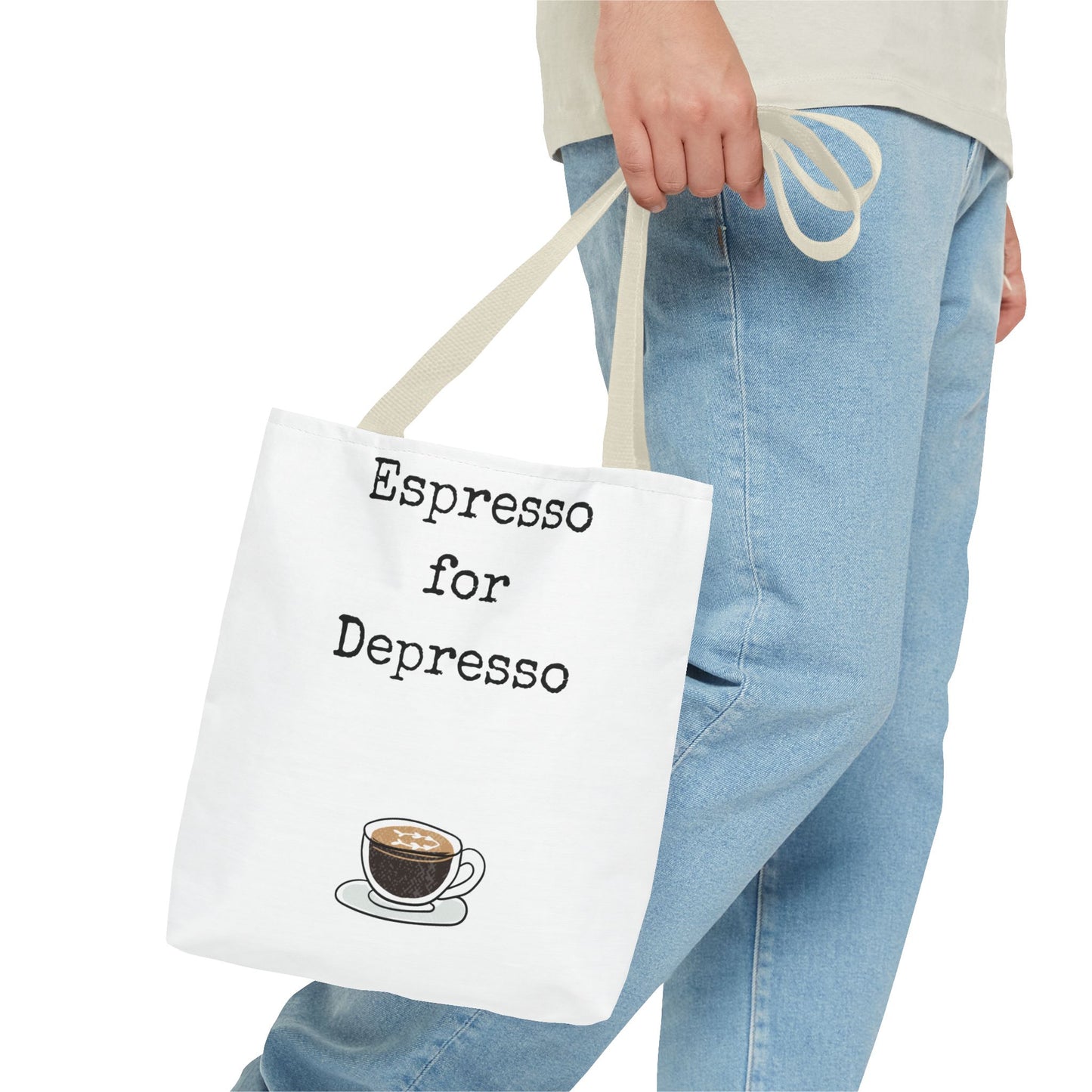 Espresso for Depresso Tote Bag, Coffee Lover Gift, Cute Grocery Bag, Casual Everyday Tote, Funny Quote Bag, Eco-Friendly Shopping Bag