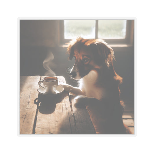 Cute Coffee Dog Sticker – Cozy Aesthetic Puppy Drinking Coffee for Laptops, Water Bottles – Gift for Dog & Coffee Lover