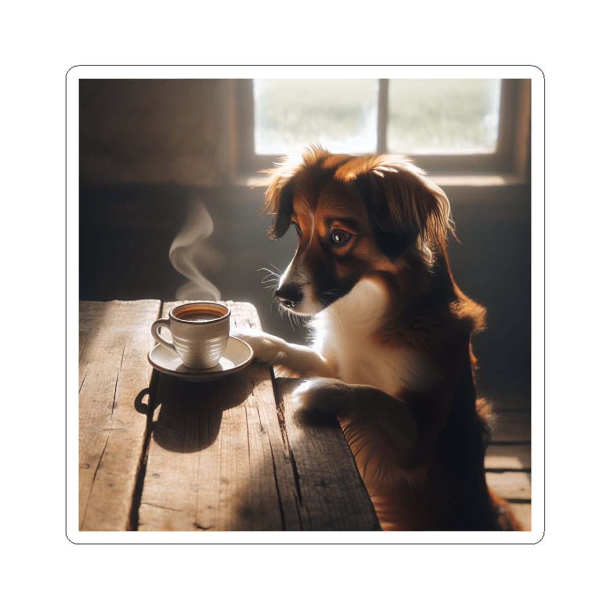 Cute Coffee Dog Sticker – Cozy Aesthetic Puppy Drinking Coffee for Laptops, Water Bottles – Gift for Dog & Coffee Lover