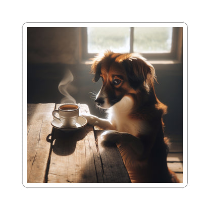Cute Coffee Dog Sticker – Cozy Aesthetic Puppy Drinking Coffee for Laptops, Water Bottles – Gift for Dog & Coffee Lover