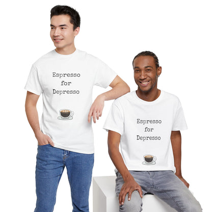 Espresso for Depresso Unisex Tee, Coffee Lover Gift, Cute Casual Tee, Funny Quote Shirt, Coffee Addiction Apparel