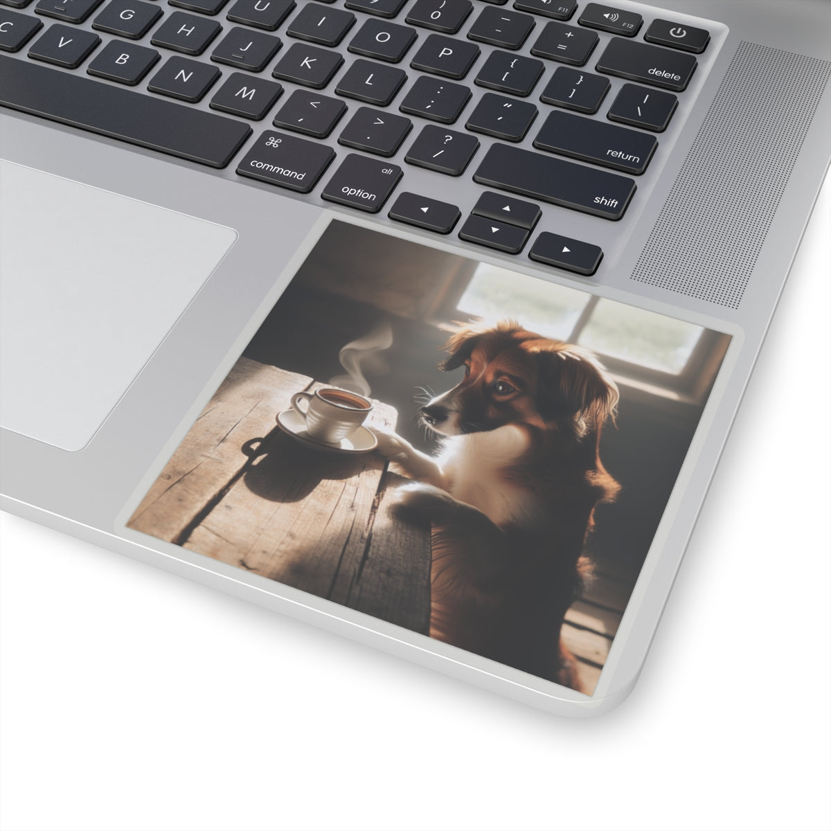 Cute Coffee Dog Sticker – Cozy Aesthetic Puppy Drinking Coffee for Laptops, Water Bottles – Gift for Dog & Coffee Lover