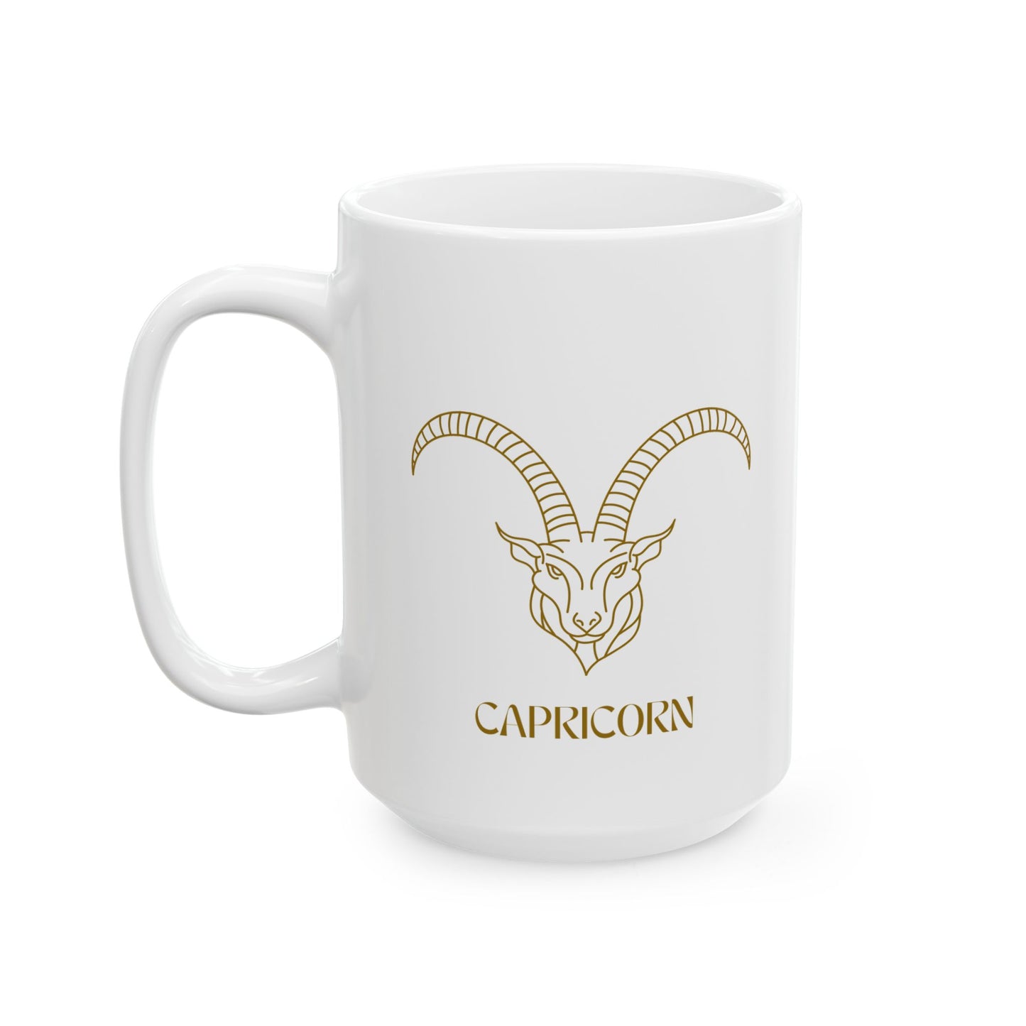 Capricorn Zodiac Mug – Elegant Gold Goat Design | 11oz & 15oz Ceramic Coffee Cup for Astrology Lovers