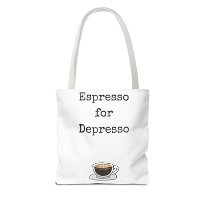 Espresso for Depresso Tote Bag, Coffee Lover Gift, Cute Grocery Bag, Casual Everyday Tote, Funny Quote Bag, Eco-Friendly Shopping Bag