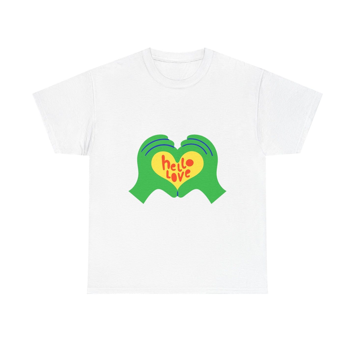 Hello Love Unisex Heavy Cotton Tee, Cute Graphic Tee, Gift for Friends, Casual Wear, Heart Design Shirt, Friendship Shirt