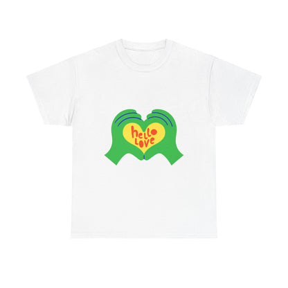 Hello Love Unisex Heavy Cotton Tee, Cute Graphic Tee, Gift for Friends, Casual Wear, Heart Design Shirt, Friendship Shirt