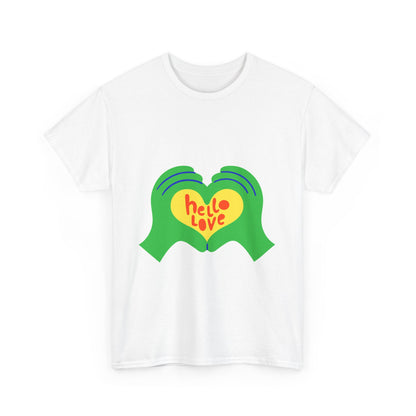 Hello Love Unisex Heavy Cotton Tee, Cute Graphic Tee, Gift for Friends, Casual Wear, Heart Design Shirt, Friendship Shirt