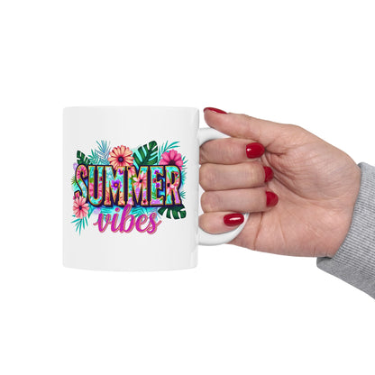 Tropical Summer Ceramic Mug | Fun Coffee Cup, Floral Drinkware, Gift for Beach Lovers, Summer Decor, Vacation Mug