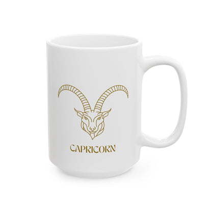 Capricorn Zodiac Mug – Elegant Gold Goat Design | 11oz & 15oz Ceramic Coffee Cup for Astrology Lovers