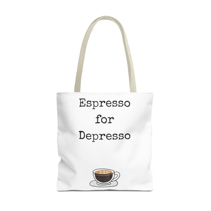 Espresso for Depresso Tote Bag, Coffee Lover Gift, Cute Grocery Bag, Casual Everyday Tote, Funny Quote Bag, Eco-Friendly Shopping Bag