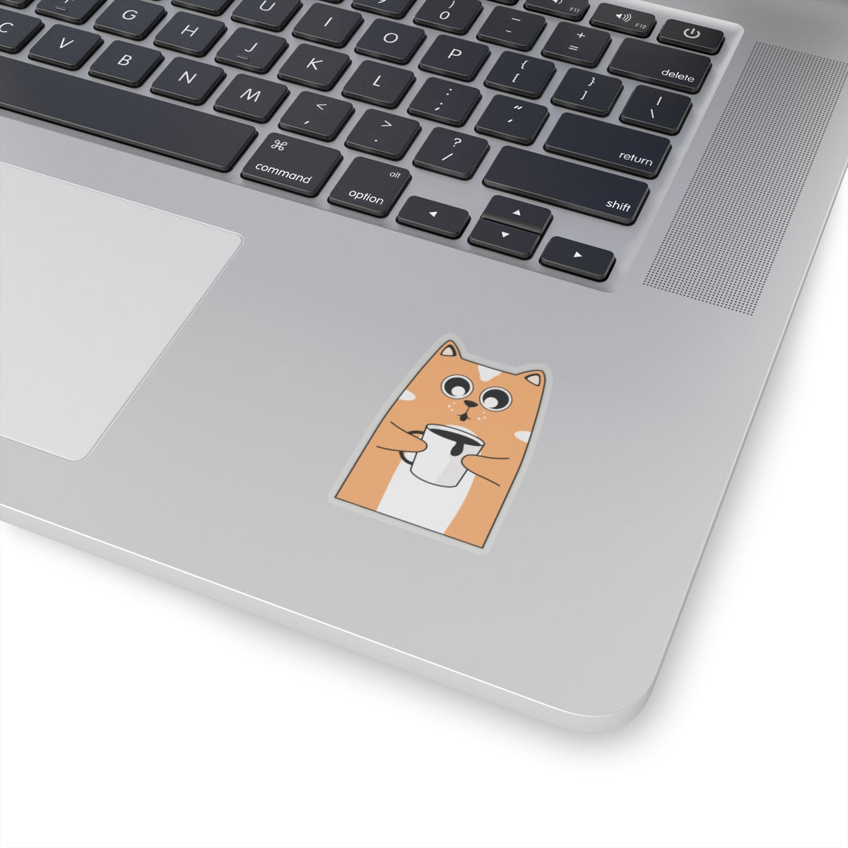 Funny Cat Sticker - Cute Orange Cat Holding Coffee Cup Illustration - Laptop, Water Bottle, Notebook, Car Decor, Cat Lovers
