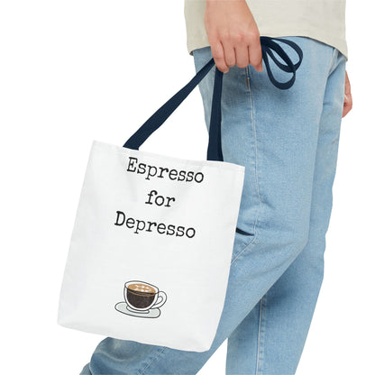 Espresso for Depresso Tote Bag, Coffee Lover Gift, Cute Grocery Bag, Casual Everyday Tote, Funny Quote Bag, Eco-Friendly Shopping Bag