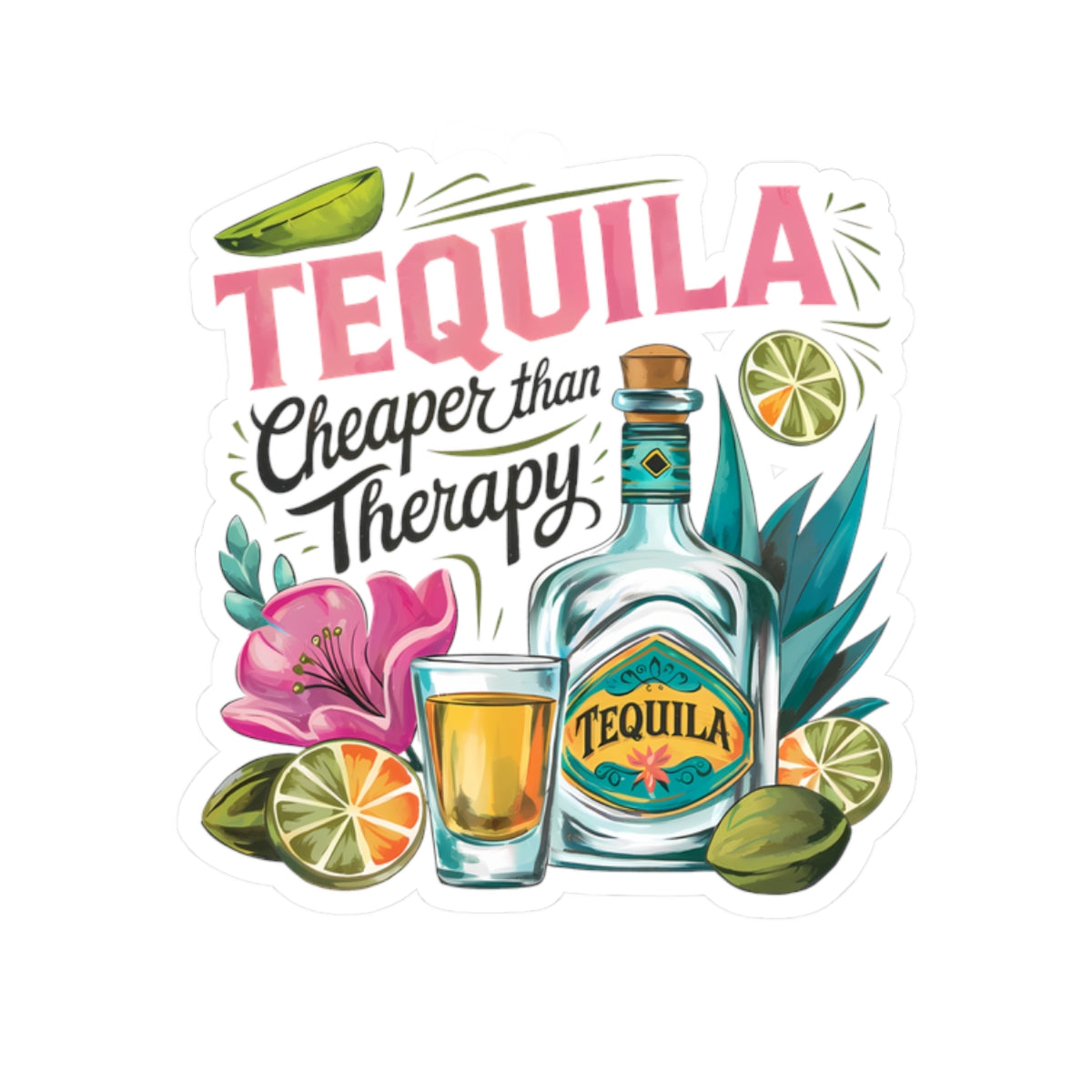 Tequila Therapy Stickers, Fun Party Decor, Laptop Stickers, Bar Decor, Gift for Tequila Lovers