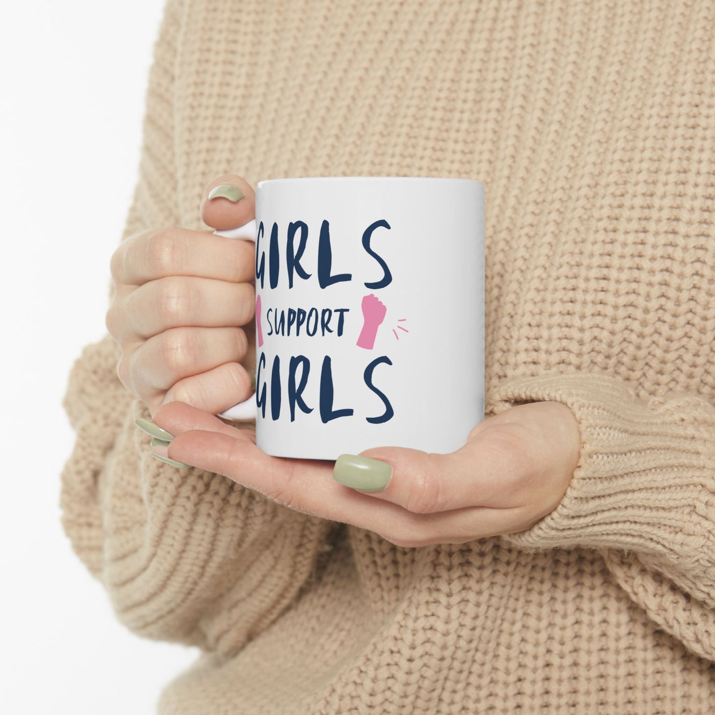 Girls Support Girls Ceramic Mug - Empowerment Gift, Coffee Lover Mug, Feminist Mug, Friendship Gift, Inspirational Coffee Cup