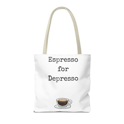 Espresso for Depresso Tote Bag, Coffee Lover Gift, Cute Grocery Bag, Casual Everyday Tote, Funny Quote Bag, Eco-Friendly Shopping Bag