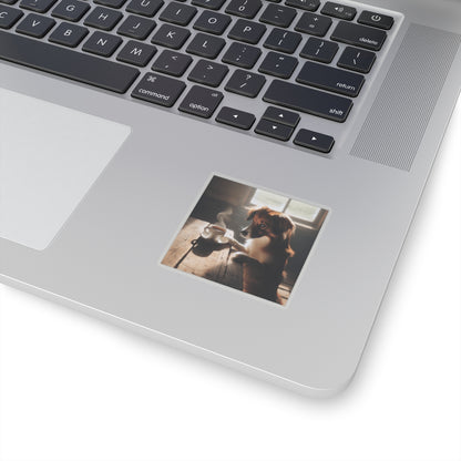 Cute Coffee Dog Sticker – Cozy Aesthetic Puppy Drinking Coffee for Laptops, Water Bottles – Gift for Dog & Coffee Lover