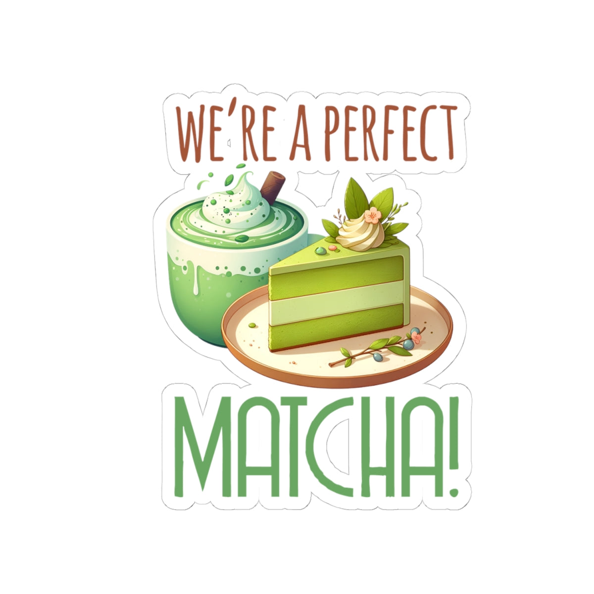 Matcha Cake Kiss-Cut Stickers | Cute Foodie Decor, Laptop Stickers, Gift for Tea Lovers, Perfect for Scrapbooking, Stationery